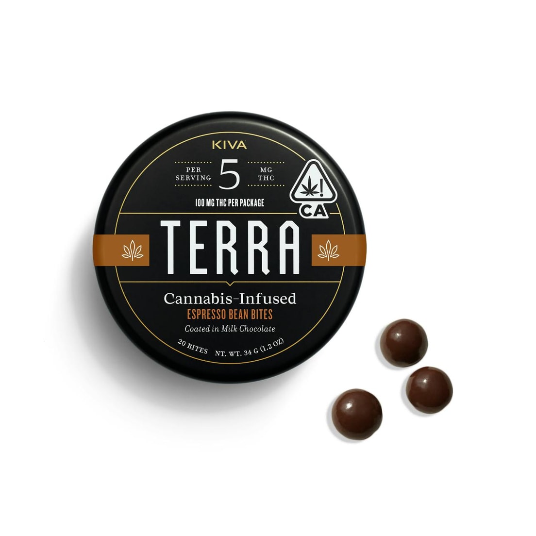 Kiva Terra Dark Chocolate Espresso Bean Bites 100mg THC