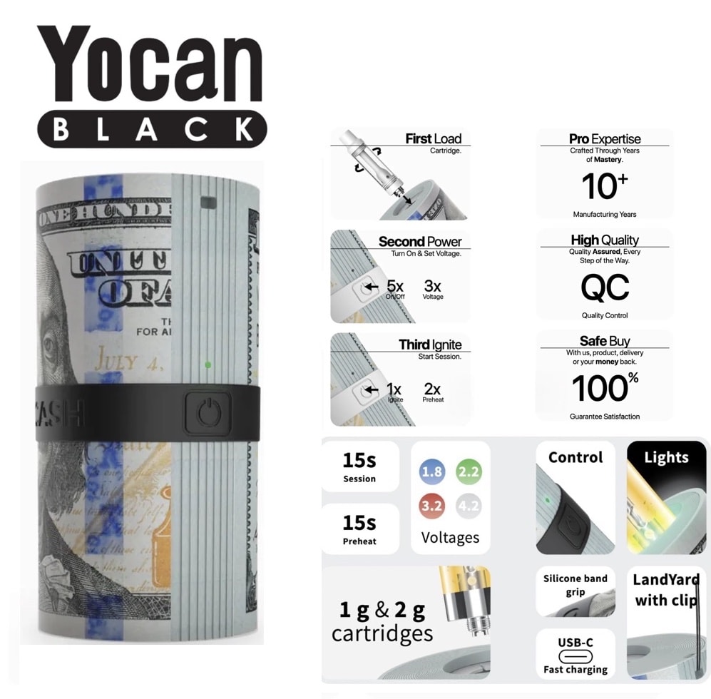 Yocan Black Cash Money is Power 510 Thread Battery